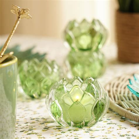 Buy Pure Home + Living Set of 2 Green Flower Shaped Tealight Holders ...