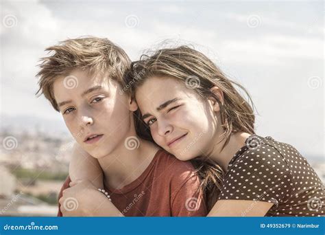 Sister Hugging Her Brother Stock Photo - Image: 49352679