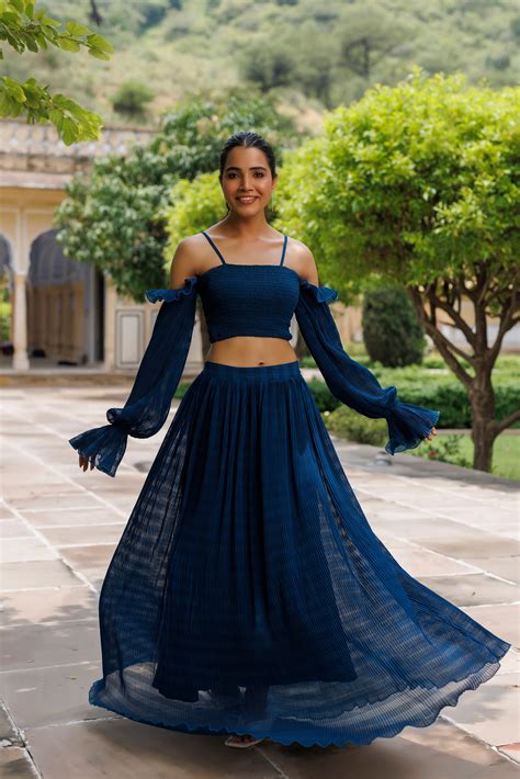 Galaxy Blue Pleated Co-ord Set – Ragavi