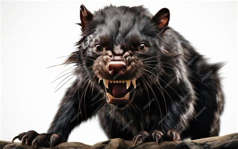 El diablo de Tasmania negro atacando aislado sobre fondo blanco. | Foto ...