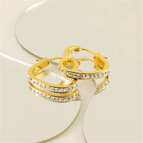 1 Pair Classic Style Heart Shape Plating Inlay Stainless Steel Rhinest ...