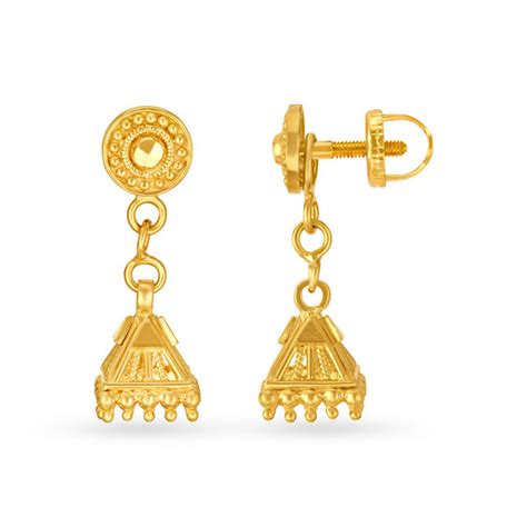 Lovely 22 Karat Yellow Gold Geometric Jhumki Style Drop Earrings