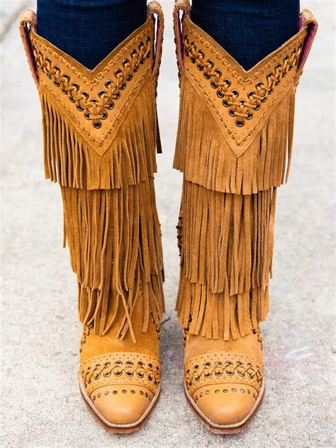 Wide Calf Western Fringe Boots in Brown Leather | Jeans and boots, Wide ...