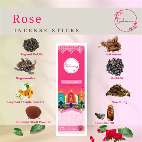 Rose Incense Sticks | Made from Cowdung & Temple Flowers | Gulessence