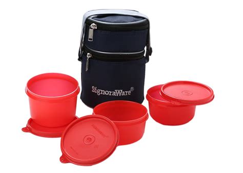 Buy Signoraware Officer's Lunch Box with Bag, 14.5cm, Deep Red Online ...