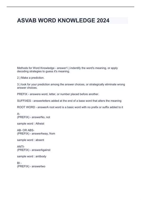 ASVAB WORD KNOWLEDGE 2024 question and answers 100% correct - ASVAB ...