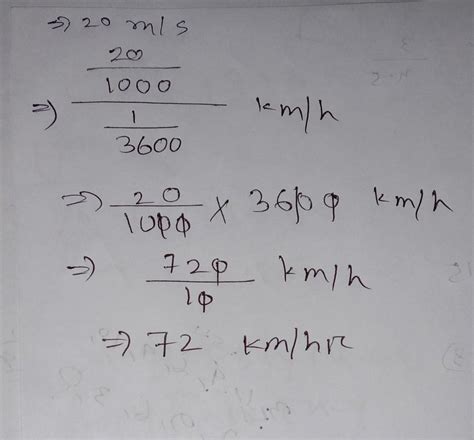 20 mtr./sec speed is equal to (A) 60 km/hr (B) 50 km/hr (C) 75 km/h (D ...