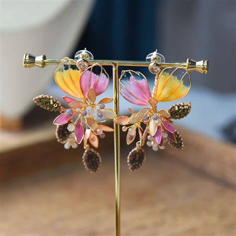 Catriona Drop Earrings | Handcrafted Resin Floral Drop Earrings Pink ...