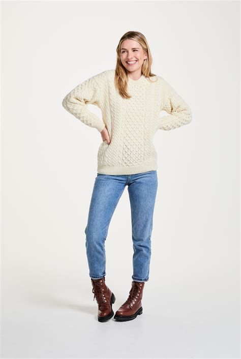 Inishbofin Aran Wool Ladies Sweater | Cream