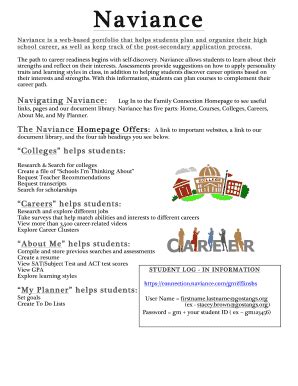 Fillable Online Naviance is a web-based portfolio that helps students ...