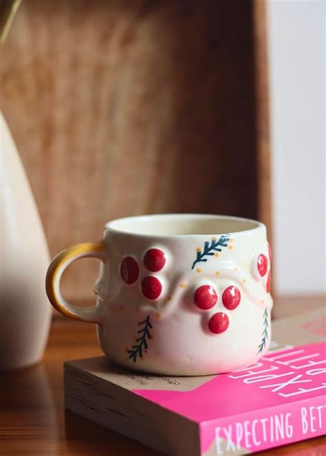 Buy WEAVING HOMES Cherry Mug 250 ML Handmade Ceramic Cup Mugs Gift to ...