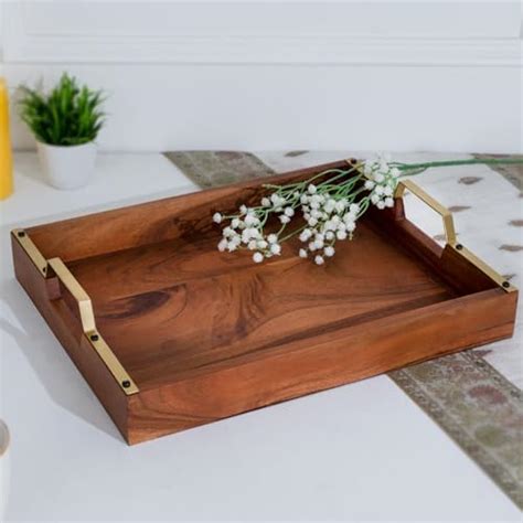 DecorTwist® Wooden Serving Tray with Handle Rustic Nesting Trays ...
