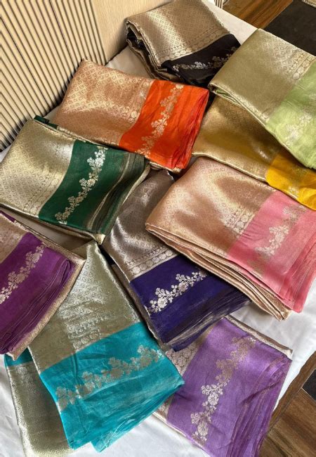 Banarasi Pure Tissue Silk Saree with Real Rashami Zari Weaving & Silk ...