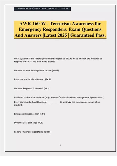 AWR-160-W - Terrorism Awareness for Emergency Responders. Exam ...