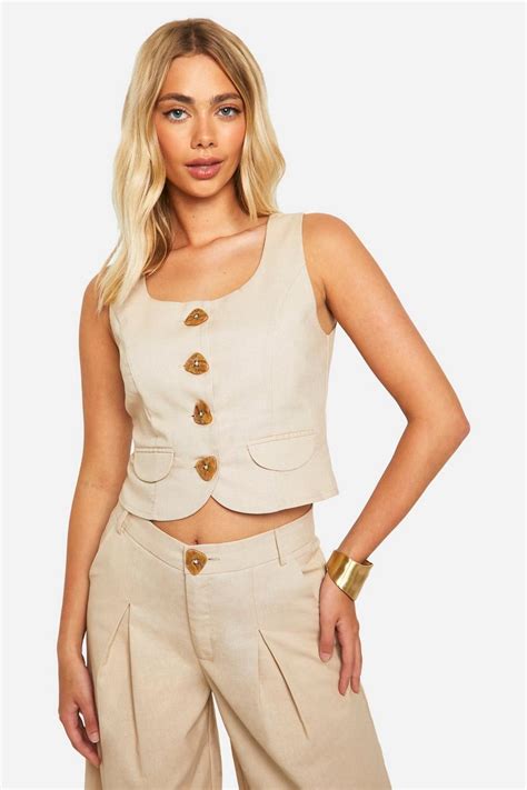 Linen Look Scoop Neck Vest | boohoo USA