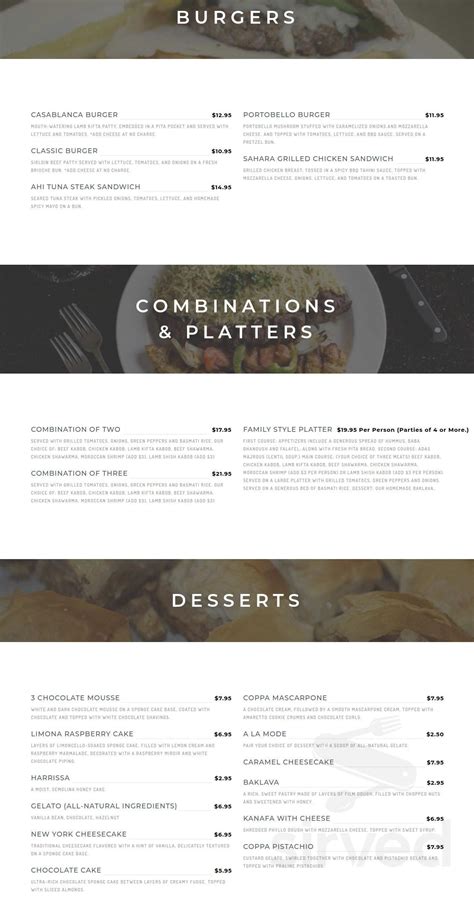 Casablanca menus in Milwaukee, Wisconsin, United States