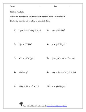 Parabolas Worksheet - Blank Fillable Template | Fill Out, Print ...