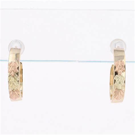Black Hills Gold 16.5mm Leaf Hoop Pair Earrings 10k Multi-Tone Gold 2. ...