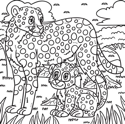 Mother Cheetah and Baby Cheetah Coloring Page 17197932 Vector Art at ...