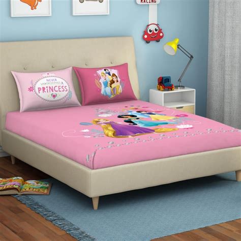Buy SPACES Disney Princess Pink Printed Cotton Double Bedsheet Set- 3 ...
