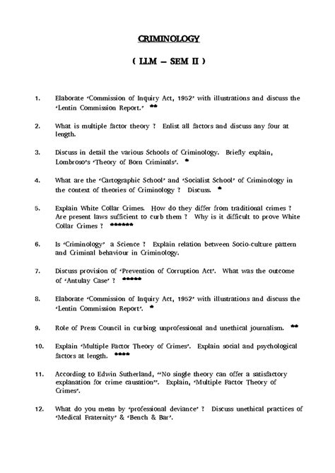 Criminology - Question Bank - CRIMINOLOGY ( LLM – SEM II ) 1. Elaborate ...