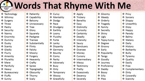 List Of Words That Rhyme with Me - Vocabulary Point