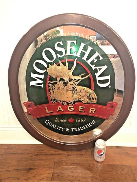 MOOSEHEAD LAGER BEER GIANT WOOD FRAMED MIRROR BAR PUB BARBACK SIGN 33 ...