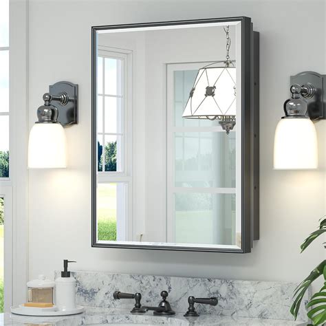 TETOTE Black Framed Medicine Cabinet with Mirror for Bathroom 21x27 ...