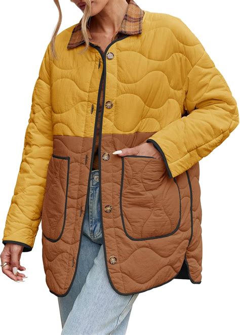 Tankaneo Womens Quilted Lightweight Jackets Mid Length Collarless ...