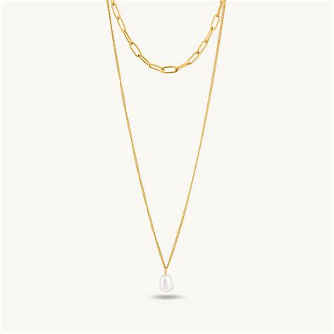 Layered Chain Necklace with Pearl Drop – PALMONAS