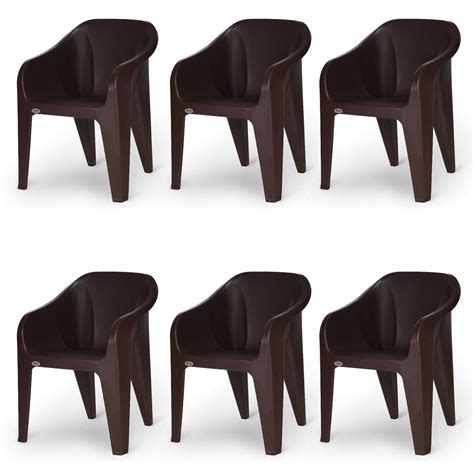 Supreme Futura Plastic Chairs for Home and Office (Set of 6, Brown ...