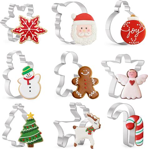 KAISHANE Christmas Cookie Cutters Set, 9 Piece Holiday Cookie Cutters ...