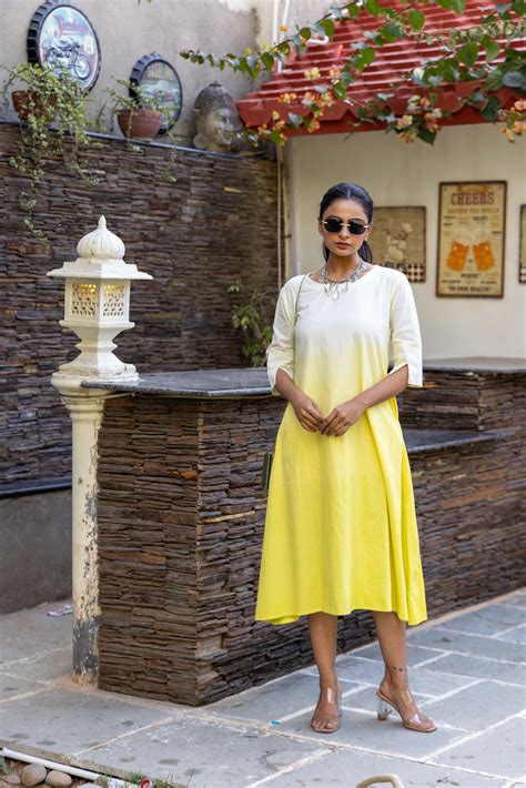 Long Ombre Dress - Yellow – InaayaJaipur