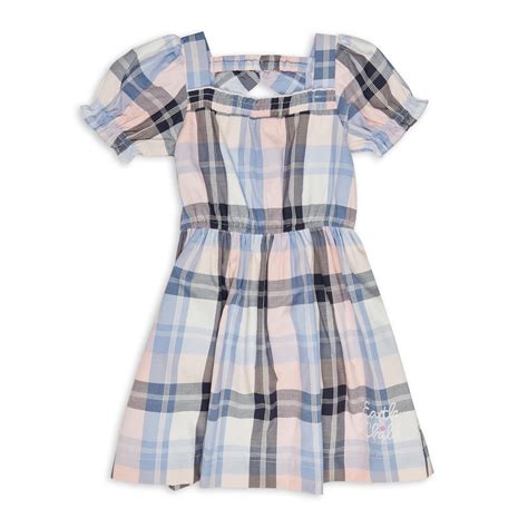 Kid Girls Blue Check Peasant Dress (3177863) | Earthchild