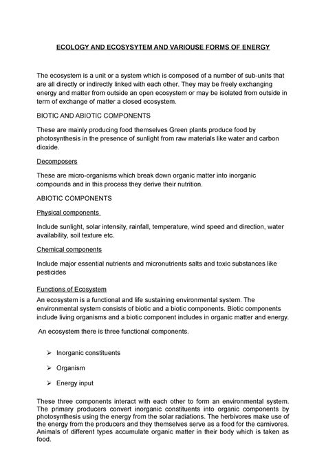 Ecology and Ecosystem - ECOLOGY AND ECOSYSYTEM AND VARIOUSE FORMS OF ...