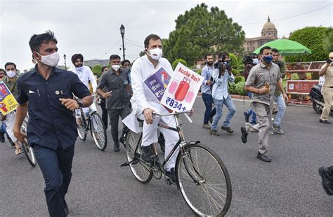 Rahul Gandhi Leads Bike Rally To Parliament In Protest Against Fuel Hike