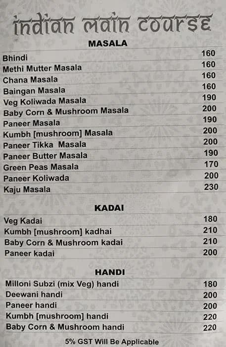 Menu of Hare Krishna, Santacruz East, Mumbai | August, 2026