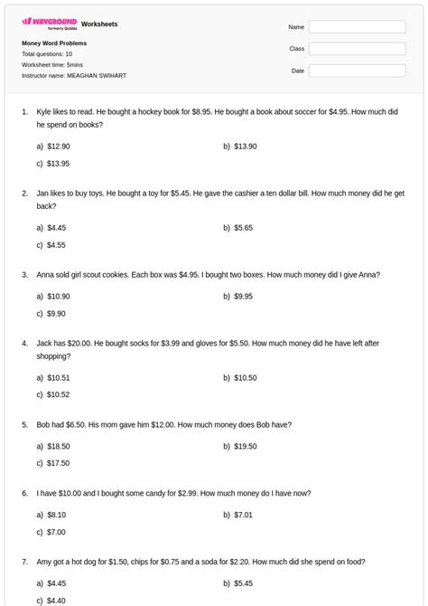 50+ Money Word Problems worksheets on Wayground | Free & Printable