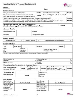 Fillable Online Housing Options Tenancy Sustainment Fax Email Print ...