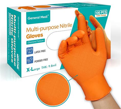 General Medi Nitrile Industrial Orange Gloves with Raised Diamond ...