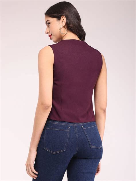 Buy Wine V-Neck Waistcoat Online | FableStreet