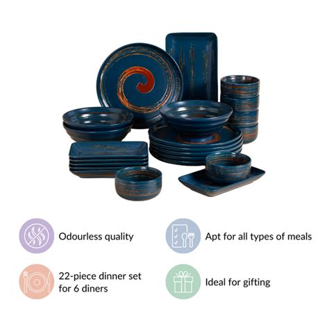 Stoneware Matte 22-Piece Dinner Set For 6 Blue Online - Premium Dinner ...