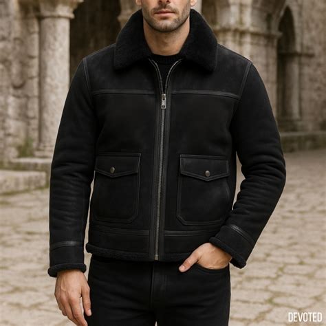 Men's Leather Jacket - Pure Leather Suede in Black - Bomber by Devoted