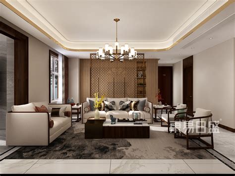 新中式客厅装饰装修效果图_家居设计_环境设计-图行天下素材网