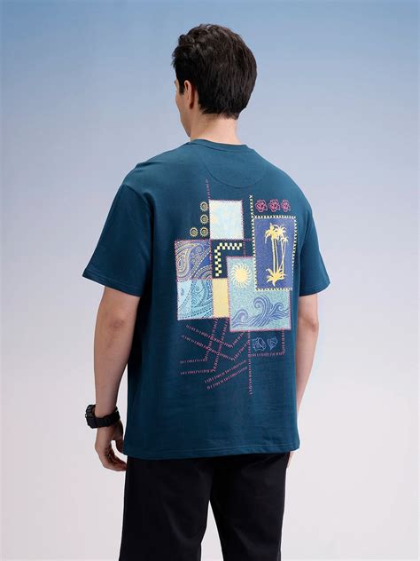 Oversized Back Printed T-Shirt | Teal – Wrogn
