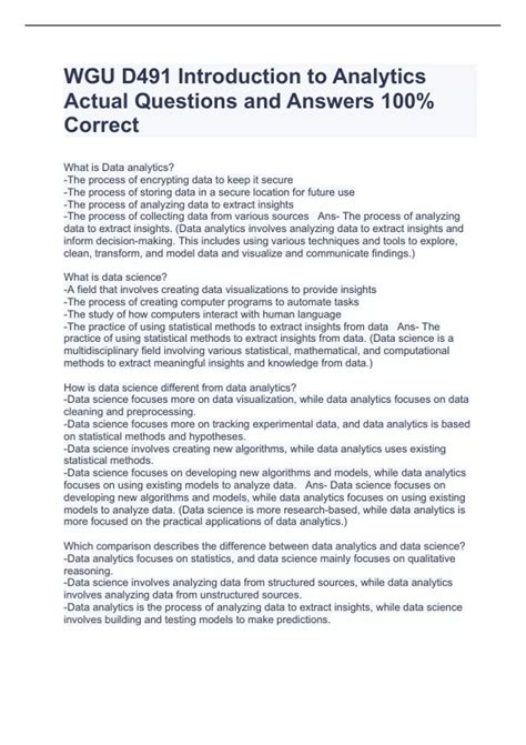 WGU D491 Introduction to Analytics Actual Questions and Answers 100% ...