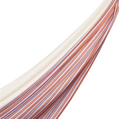 Pearl White Rainbow Striped Cotton Silk Scarf |İpekevi