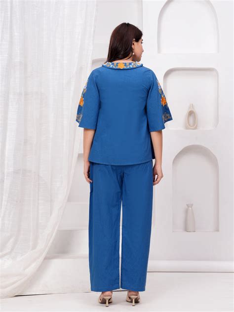 Shop Dark Blue Rayon Co-Ord Set For Women | Zolo Label – ZoloLabel