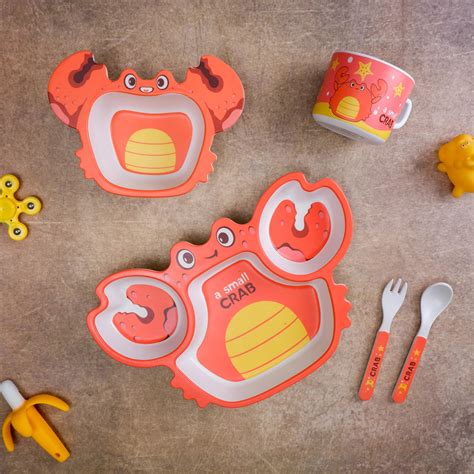 Orange Ocean Crab Bamboo Kids Dinner /Feeding Set of 5 – The Bamboo Co