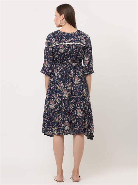 NAVY BLUE FLORAL TIE-UP DRESS – The Pink Tint Store
